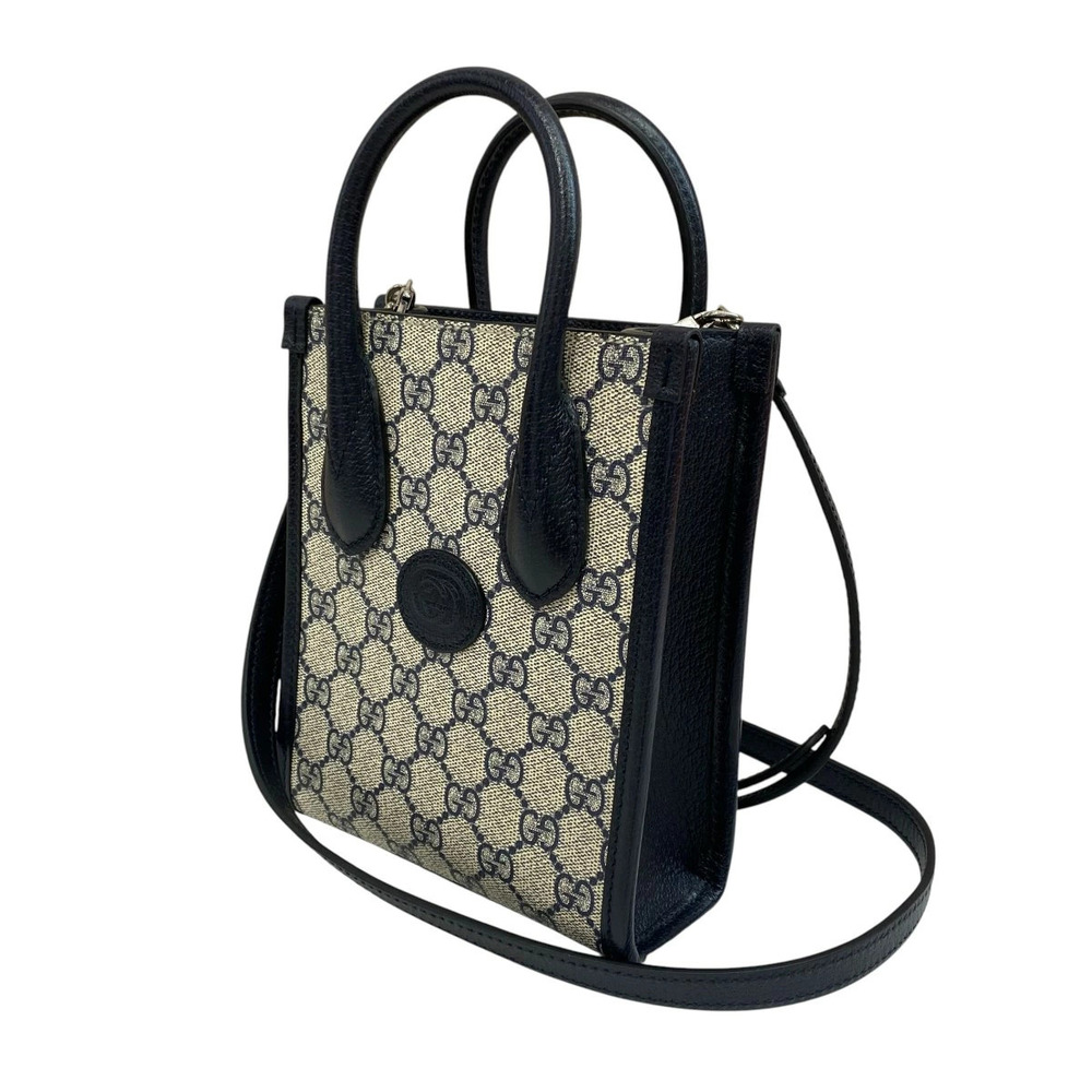 Gucci Ophidia GG Supreme Tote Crossbody Bag Navy Blue